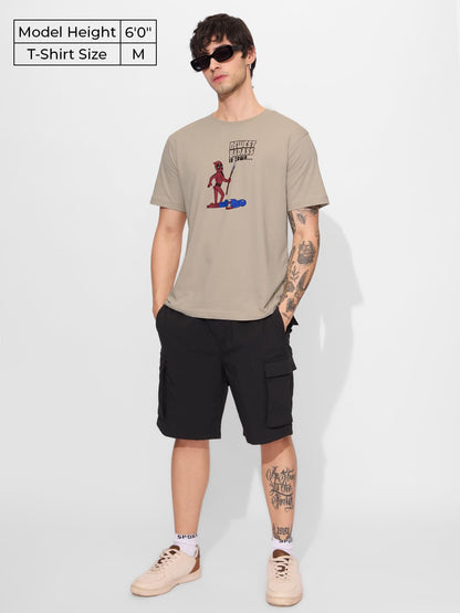 The Souled Store Official Deadpool: Newest Badass Men and Boys Short Sleeves Round Neck Brown Graphic Printed Regular Fit Cotton