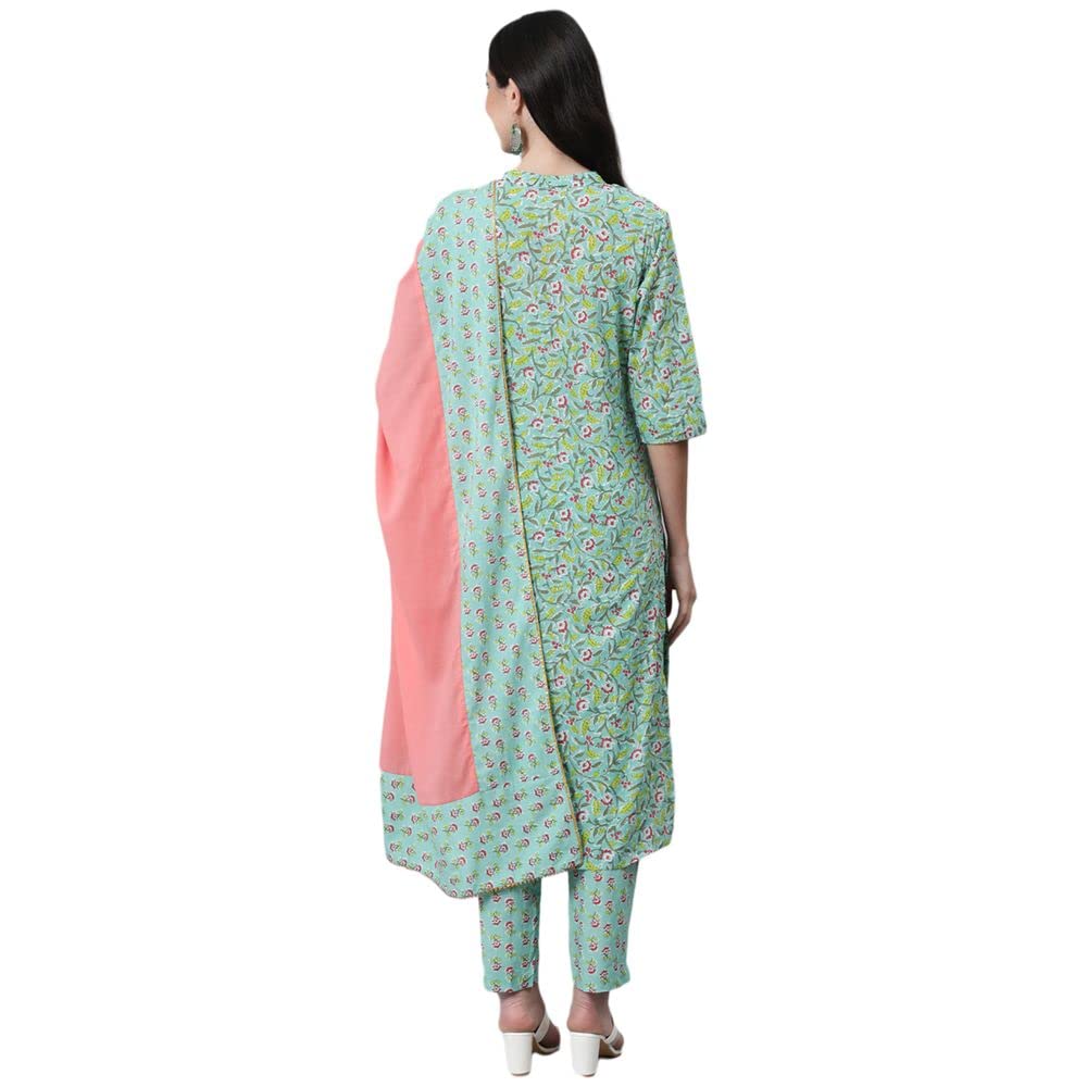 anubhutee Women's Cotton Floral Printed Sequinned Straight Kurta suit set with Dupatta & Pants