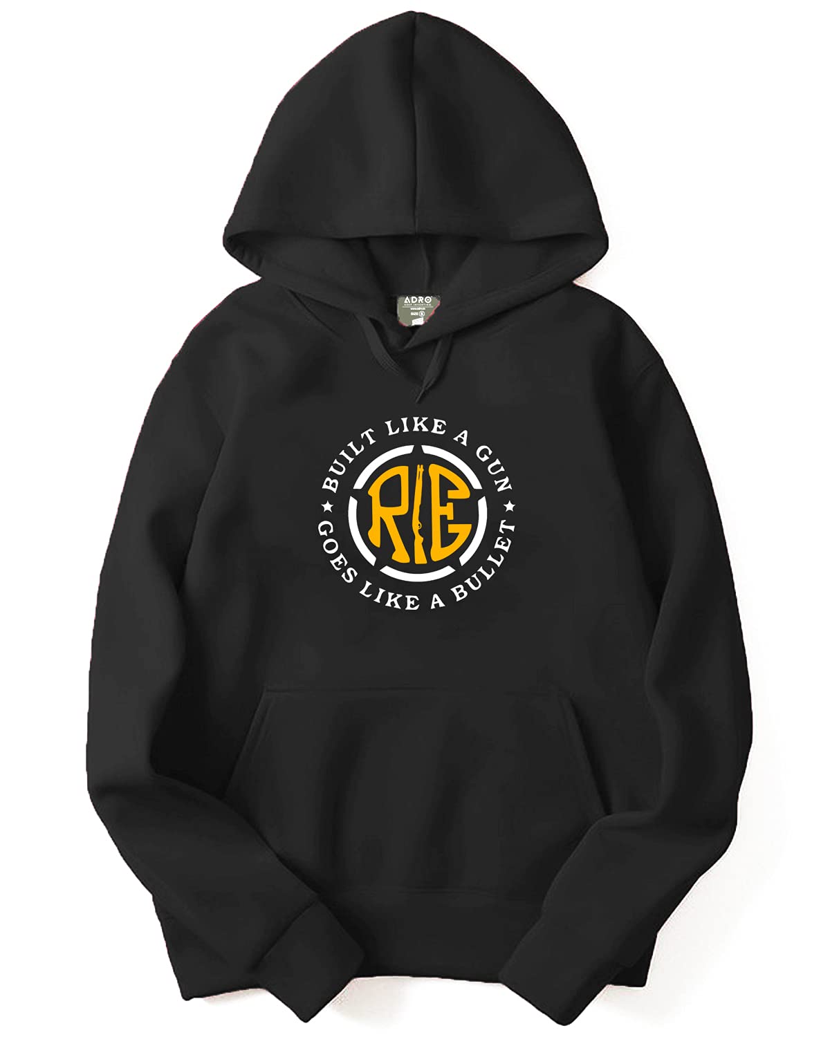 ADRO Men's Cotton Neck Hooded Sweatshirt (H21-M-BUL-BL_Black)