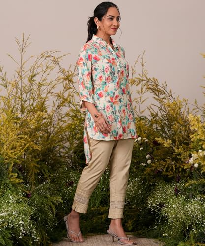 Libas WomenS Silk Blend Printed Pathani Kurtis (37083_Cream