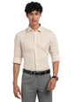 Turtle Men Cotton Linen Beige Printed Slim Fit Formal Shirt