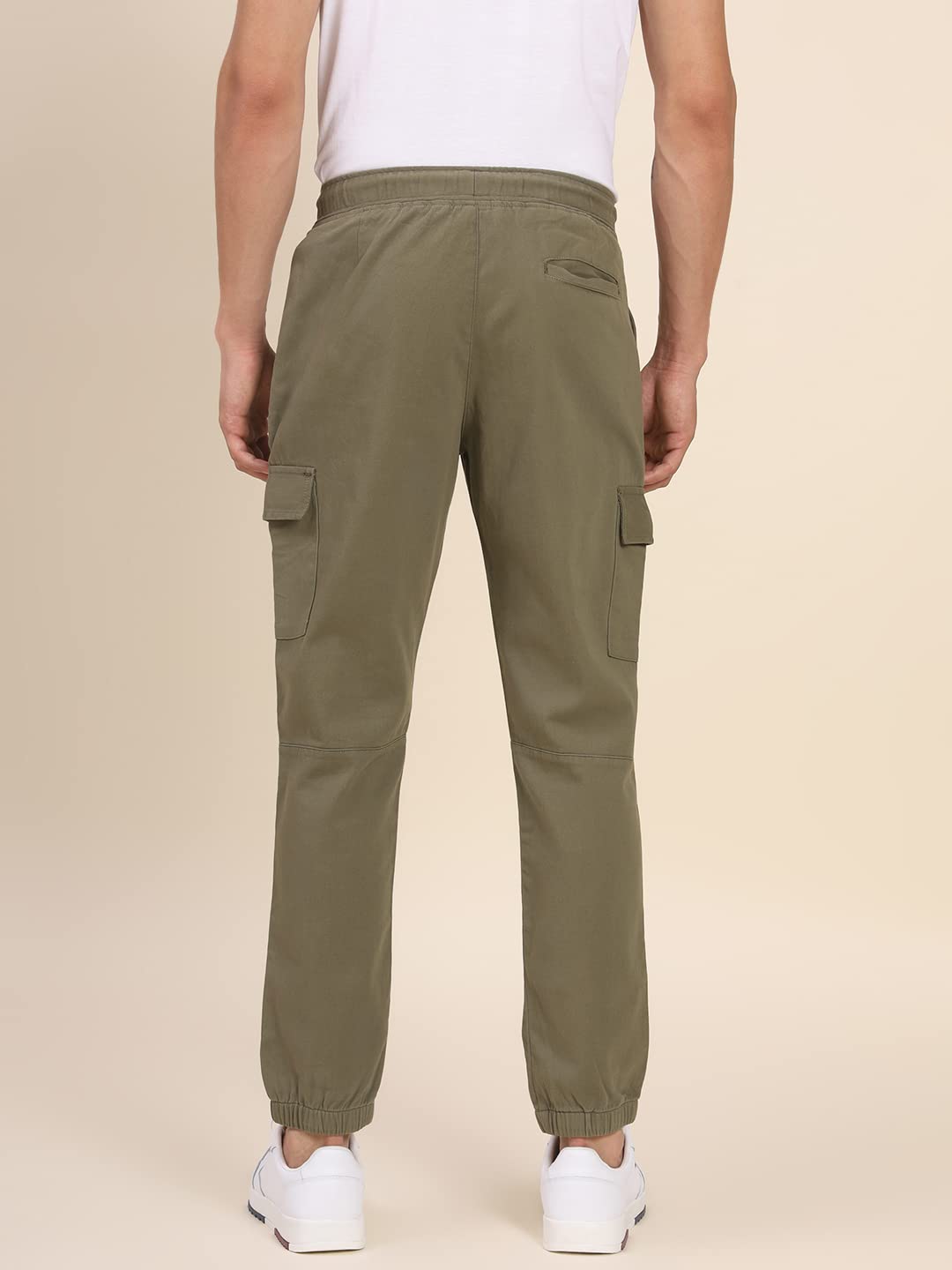 Dennis Lingo Mens Cotton Regular Fit Solid Stretchable Cargo Joggers, Casual Trouser Pants with Drawstring Waist (Light Olive,
