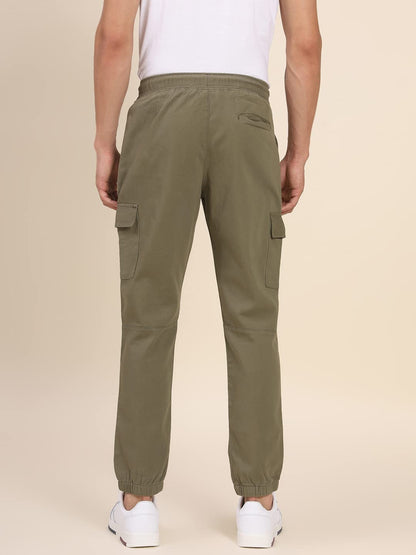 Dennis Lingo Mens Cotton Regular Fit Solid Stretchable Cargo Joggers, Casual Trouser Pants with Drawstring Waist (Light Olive,