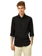 Dennis Lingo Solid Full Sleeves Spread Collar Polyester Regular-Fit Men Casual Shirt Black