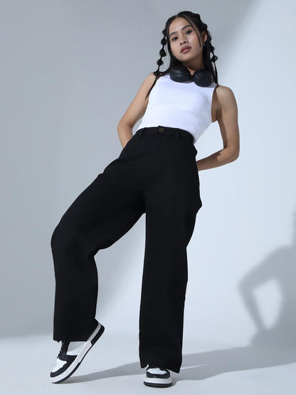 Hubberholme Women Black Cotton Relaxed Fit High-Rise Jeans