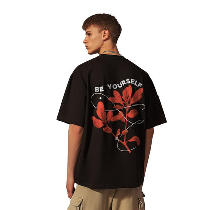Nobero MenS Graphic Print Oversized Fit T-Shirt (1M-Twrt-C1018-Bl_Be Yourself-Black