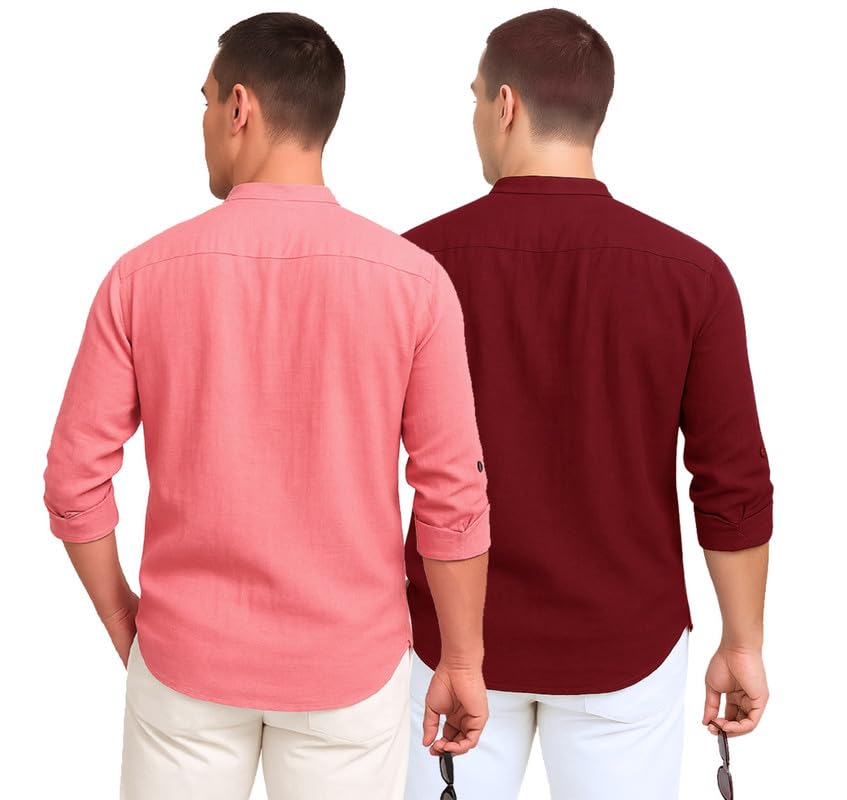 Deelmo Combo Of MenS Cotton Blend Solid Regular Fit Full Sleeve Short Kurta | MenS Trendy Short Kurta Pack Of 2