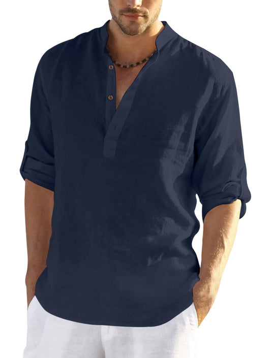 Finivo Fashion MenS Cotton Blend Full Sleeve Regular Fit Short Kurta Navy
