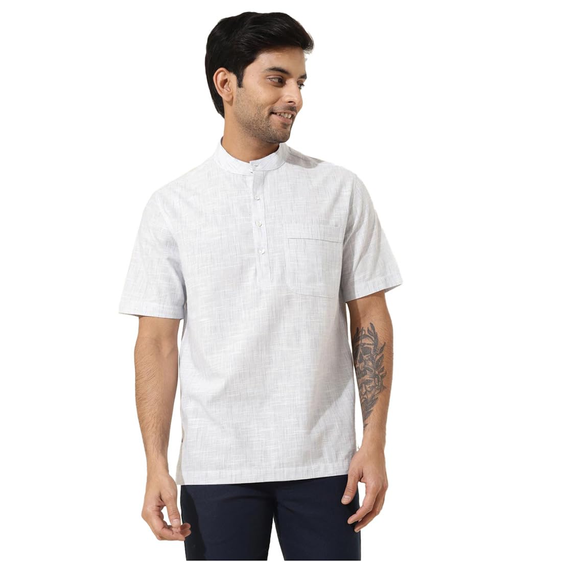 Fabindia MenS Solid Relaxed Fit Shirt (2123226Blue_Blue