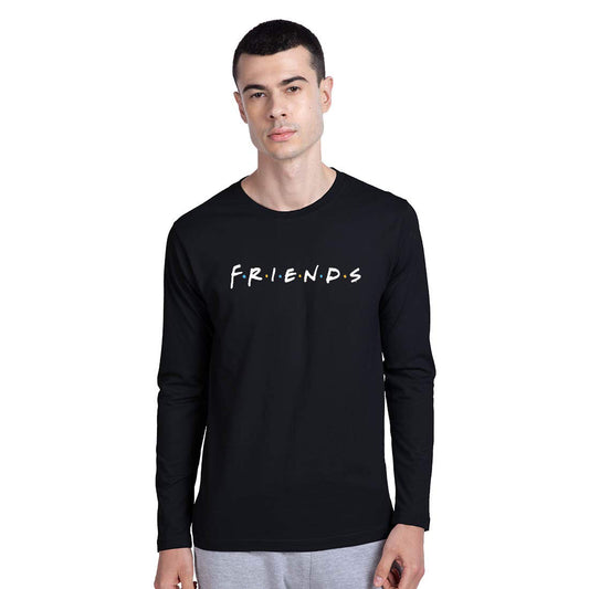 Bewakoof Mens Cotton Printed Friends Logo (FRL) Friends Full Sleeves | Round Neck | Regular Fit T-Shirt/Tee- 445881, Black 01, 