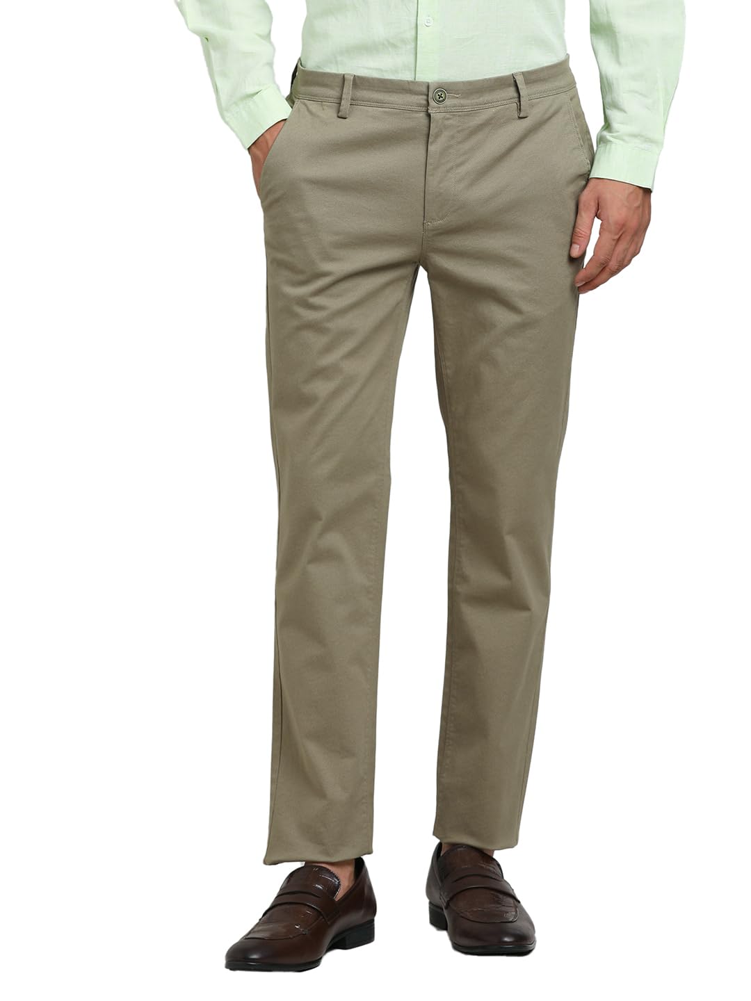 Turtle Men Cotton Stretch Ultra Slim Fit Olive Casual Trouser