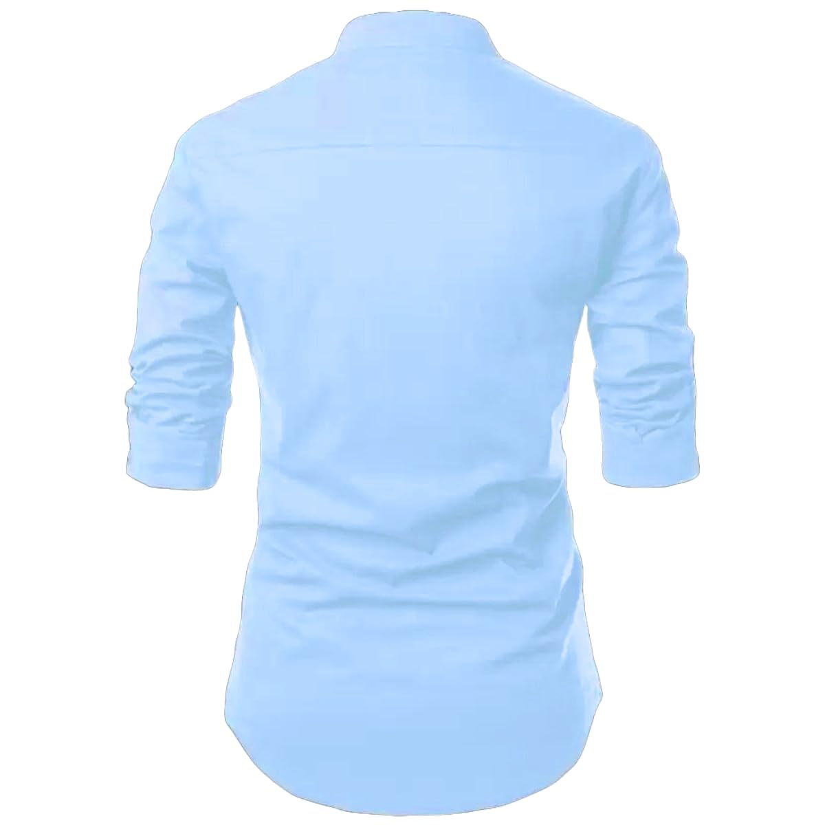 Deemoon MenS Cotton Blend Mandarin Collar Self One Design Full Sleeve Casual Short Kurta Light Blue