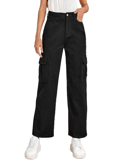 Kotty WomenS Solid High Rise Relaxed Fit Cargo Jeans