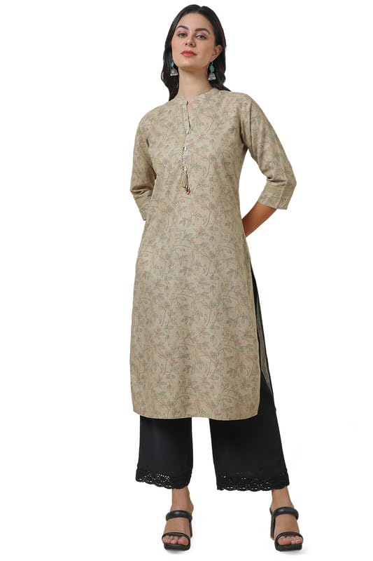 Soch Womens Beige Botanical Linen Blend Kurta with Tassels