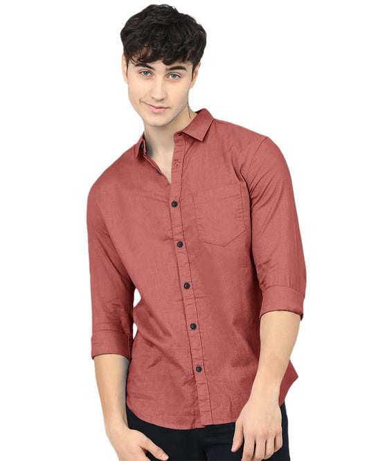 Eyebogler MenS Casual Solid Shirt Peach