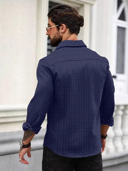 Deelmo MenS Regular Fit Checks Pattern Polyester Blend Shirt With Collared Neck Long Sleeve And Standard Length | Shirt For Man