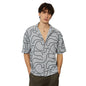 Campus Sutra Mens Cloud Grey Abstract-Lined Oversized Shirt for Casual Wear | Cuban Collar | Short Sleeve | Button Closure | Ov