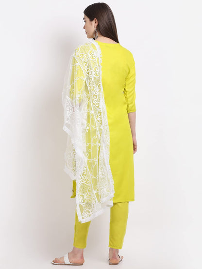 ANNI DESIGNER Women's Cotton Blend Kurti with Pant & Dupatta (Clear, Medium)
