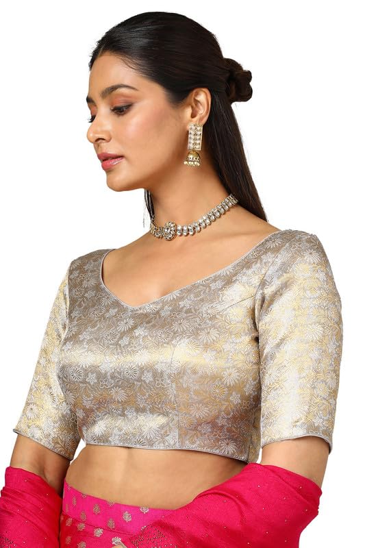 Soch Womens Grey Tussar Zari Woven Padded Blouse