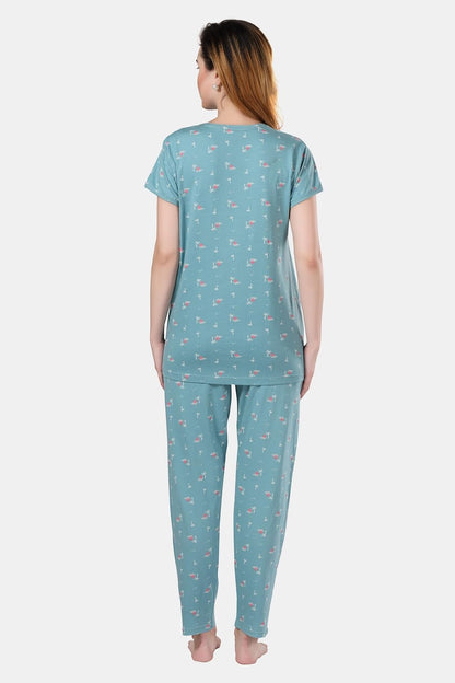 Fabme WomenS Sea Green Maternity Top And Pyjama Set
