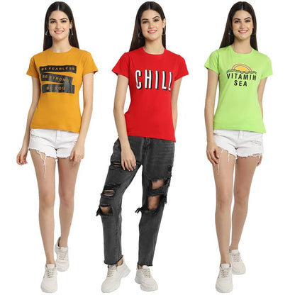 Preneum Womens Cotton Regular Fit Latest Graphic Stylish Printed Short Sleeves Casual T-Shirt || Trendy & Style (Pack 3), Maust