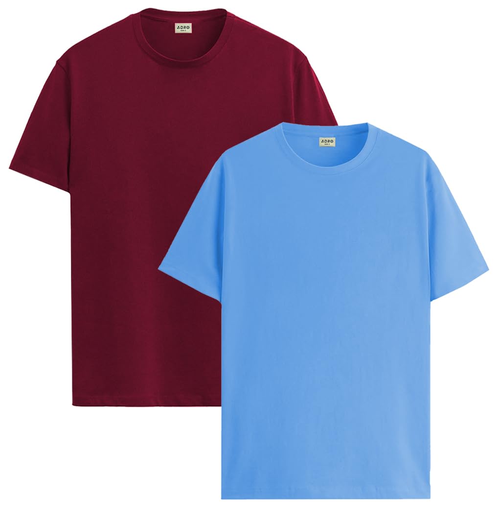 ADRO T Shirts Pack of 2 Mens Tshirts Cotton T Shirts for Men Tshirt T-Shirts Combo T Shirts Tshirts for Men Plain Solid Tshirts