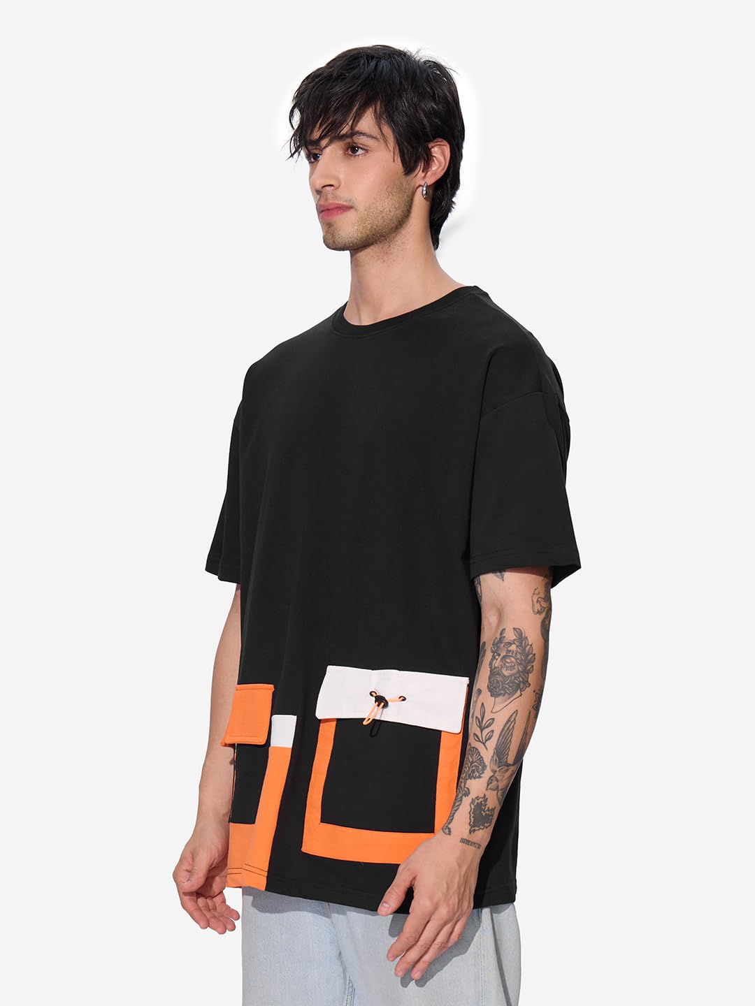 The Souled Store Phantom Men and Boys Short Sleeves Round Neck Black and Orange Cotton Oversized T-Shirts