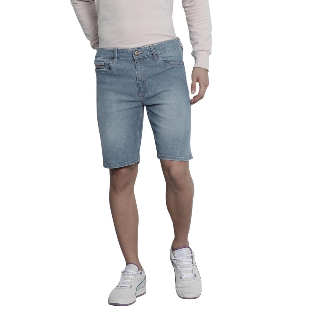 The Indian Garage Co Men Slim Fit Two Toned Mid-Rise Denim Shorts