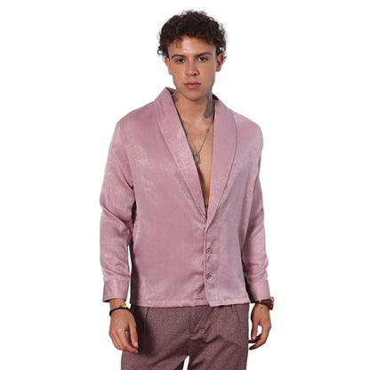 Campus Sutra Mens Flamingo Pink Shawl Collar Shirt | Casual Wear | Shawl Collar | Long Sleeve | Button Closure | Shirt Crafted