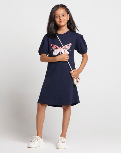 T2F Girls Puffed Sleeve 100% Cotton Knee Length Printed Nightgown, Nightdress, Sleepwear (Pack of 3)