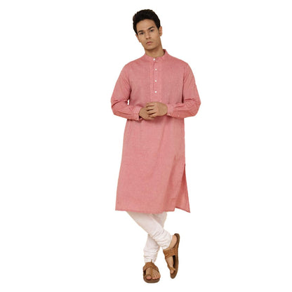Fabindia MenS Cotton Embroidered Slim Fit Kurta (1028144Red_Pink