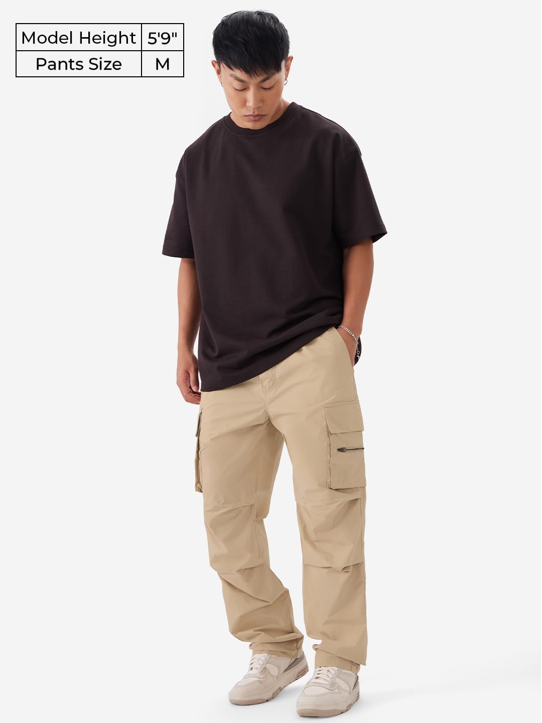 The Souled Store Solids: Creamy Beige Men and Boys Straight Fit Cotton Parachute Pants