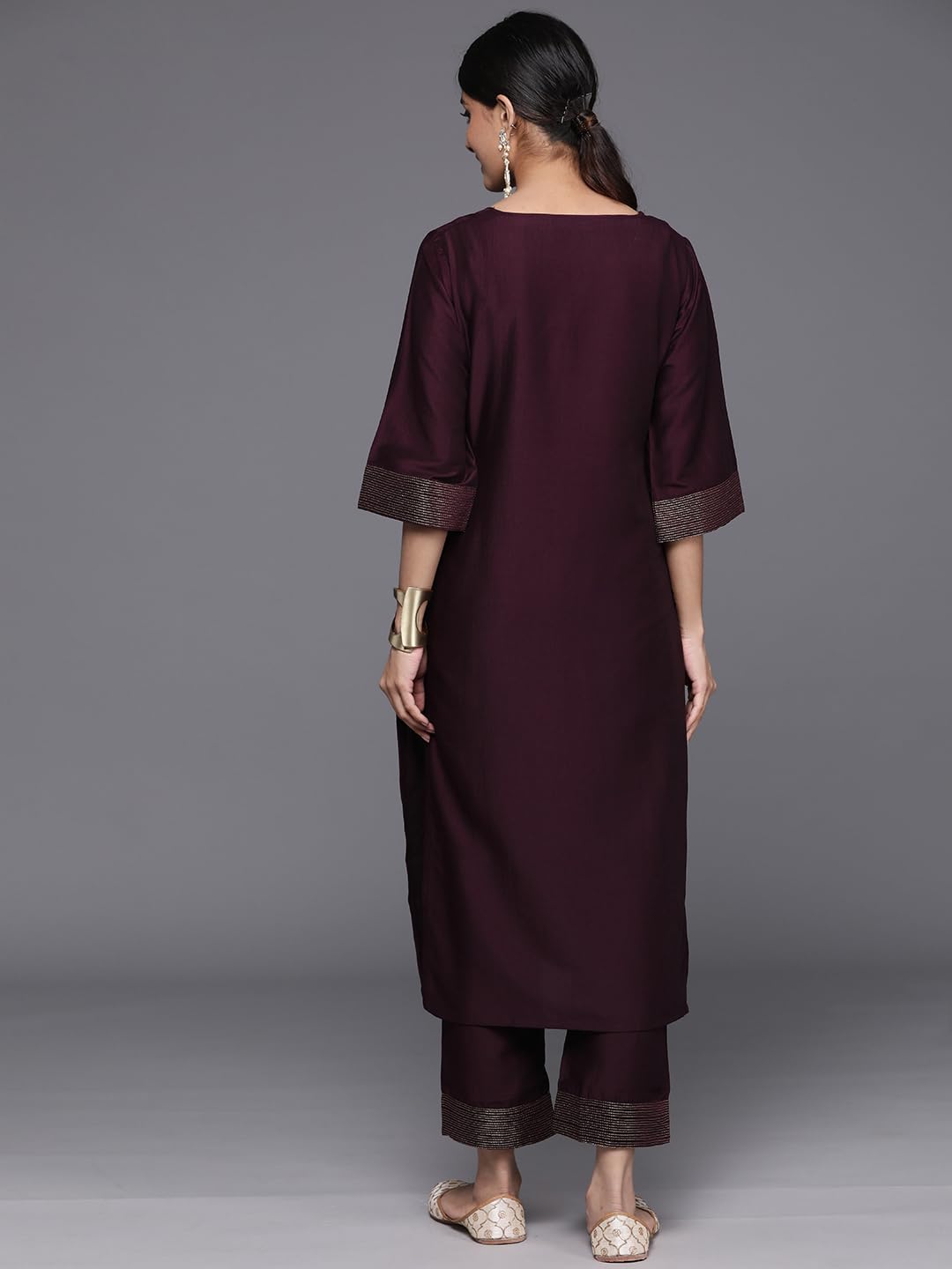 Libas Womens Solid Silk Blend Straight Kurta With Trousers