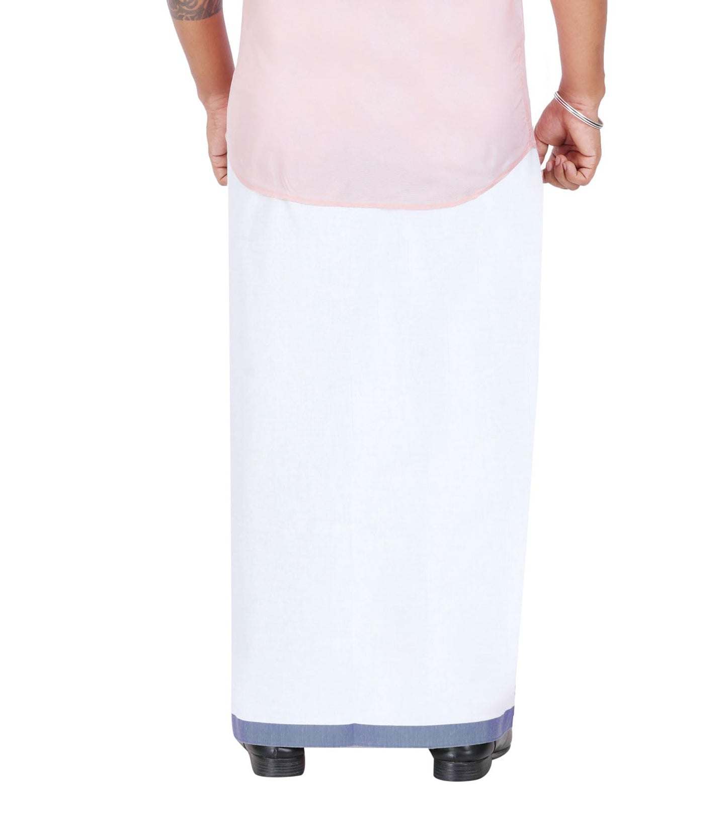 Prakasam Cotton MenS Double White Dhoti With Dobby Design Border (1.30 X 3.60 Meter)