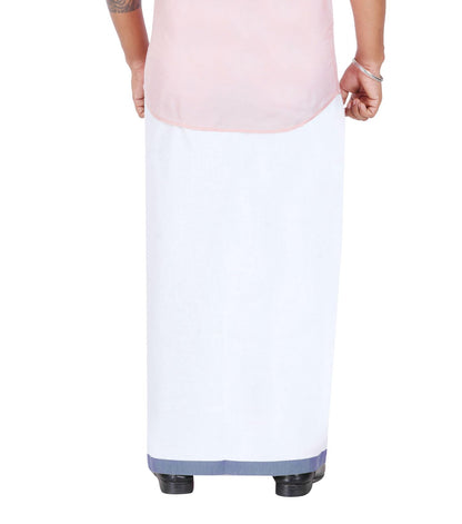 Prakasam Cotton MenS Double White Dhoti With Dobby Design Border (1.30 X 3.60 Meter)