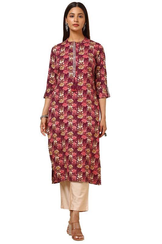Soch Women's Rayon Straight Fit Floral Print Kurta with Faux Mirror