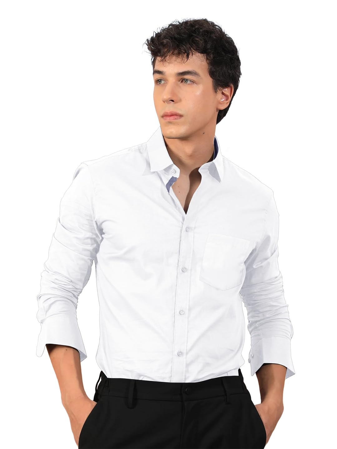Pinkmint Mens Regular Fit Soft Cotton Blend Casual Combo Shirt with Pocket Design & Spread Collar Full Sleeves Formal Shirt Whi