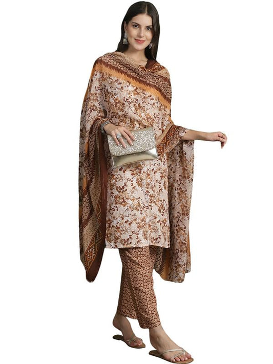 Pinkmint Women Kurta Set Cotton Straight Kurti & Pant With Duppatta Set (Pack of 1)