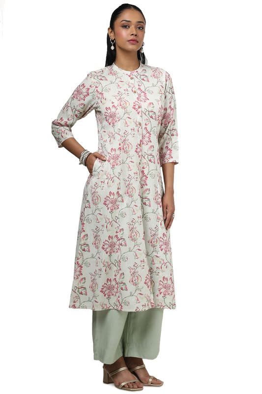 Soch Womens Beige Linen Floral Print Kurta