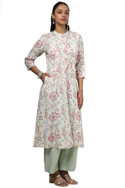 Soch Womens Beige Linen Floral Print Kurta