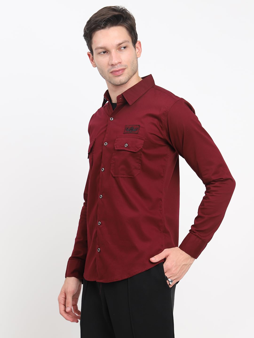 Shasmi Mens Double Pocket Cotton Shirt | Formal | Office Wear | Plain | Full Sleeve - Slim Fit Shirt for Men | Shirt for Men |