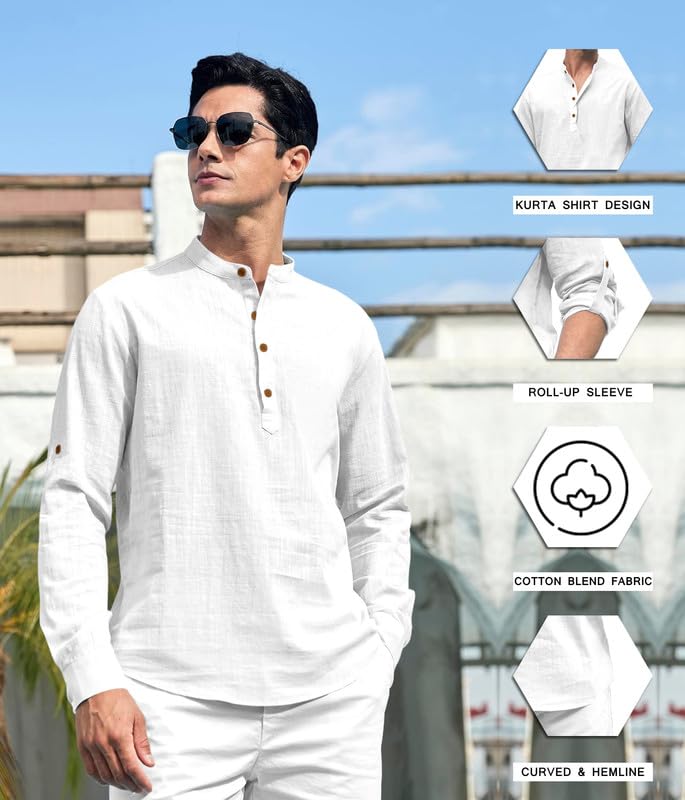 Macsivo MenS Cotton Polyster Blend Solid Short Kurta With Mandarin Collar Full Sleeve Button Closure Curved Hem Regular Fit | S