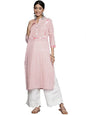 Varanga Peach Printed Straight Kurta With Hand Work Detailinmg