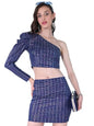 Ketch WomenS Polyester Mini Co-Ord Set (Khce000096_Blue/Silver Multi