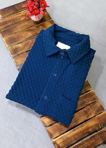 Pinkmint Textured Shirts for Men l Chest Pocket Short Sleeve Navy Blue Shirt l Regular Fit Summer Outdoor Activities (Pack of 1)
