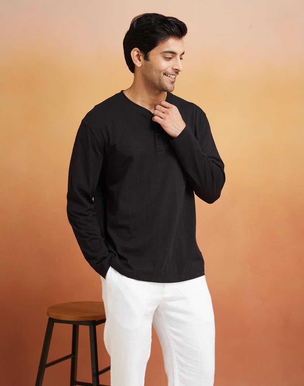 Fabindia Black Cotton Solid T-Shirt