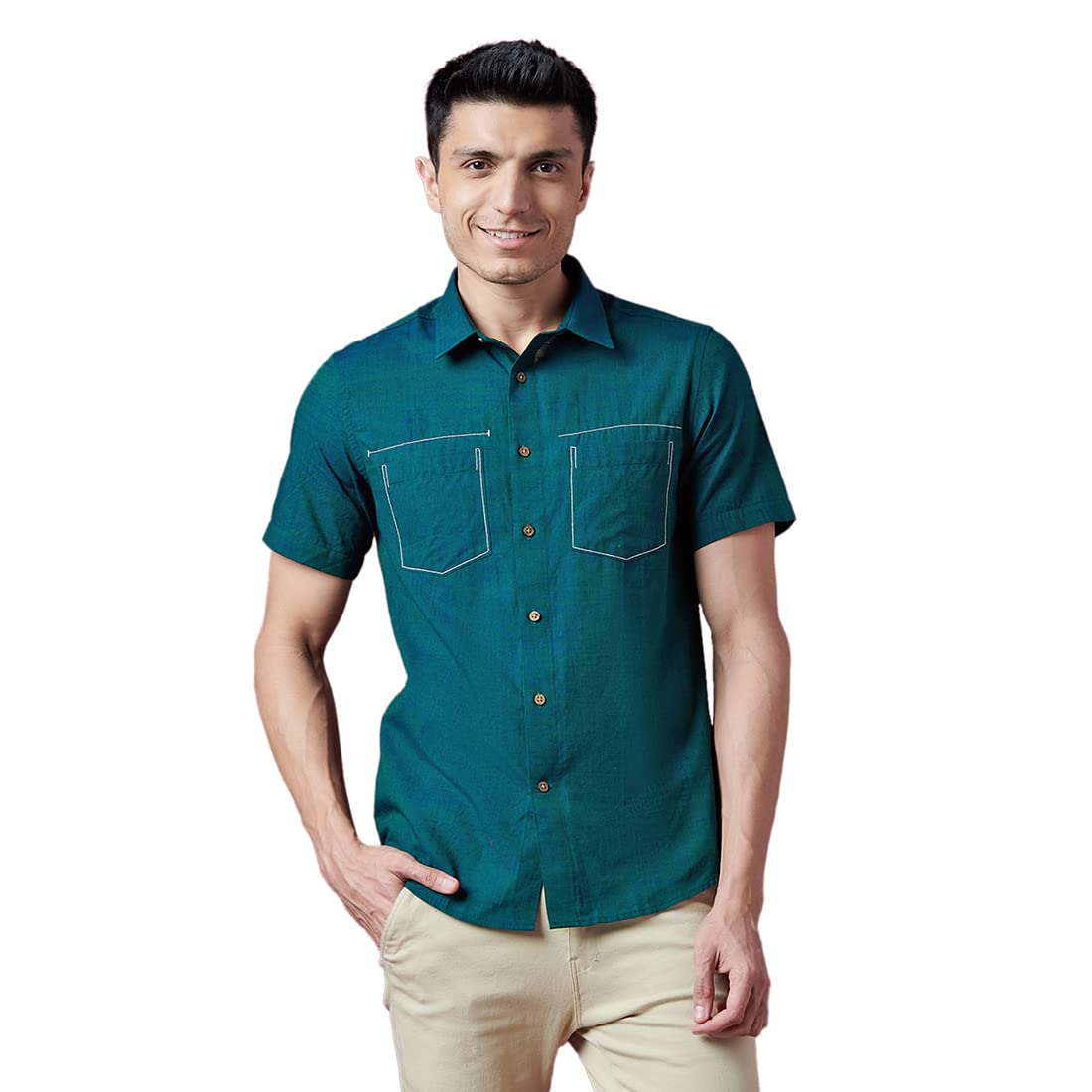 Fabindia Men Nagari Slim Fit Casual Shirt Cotton_Xl Light Green