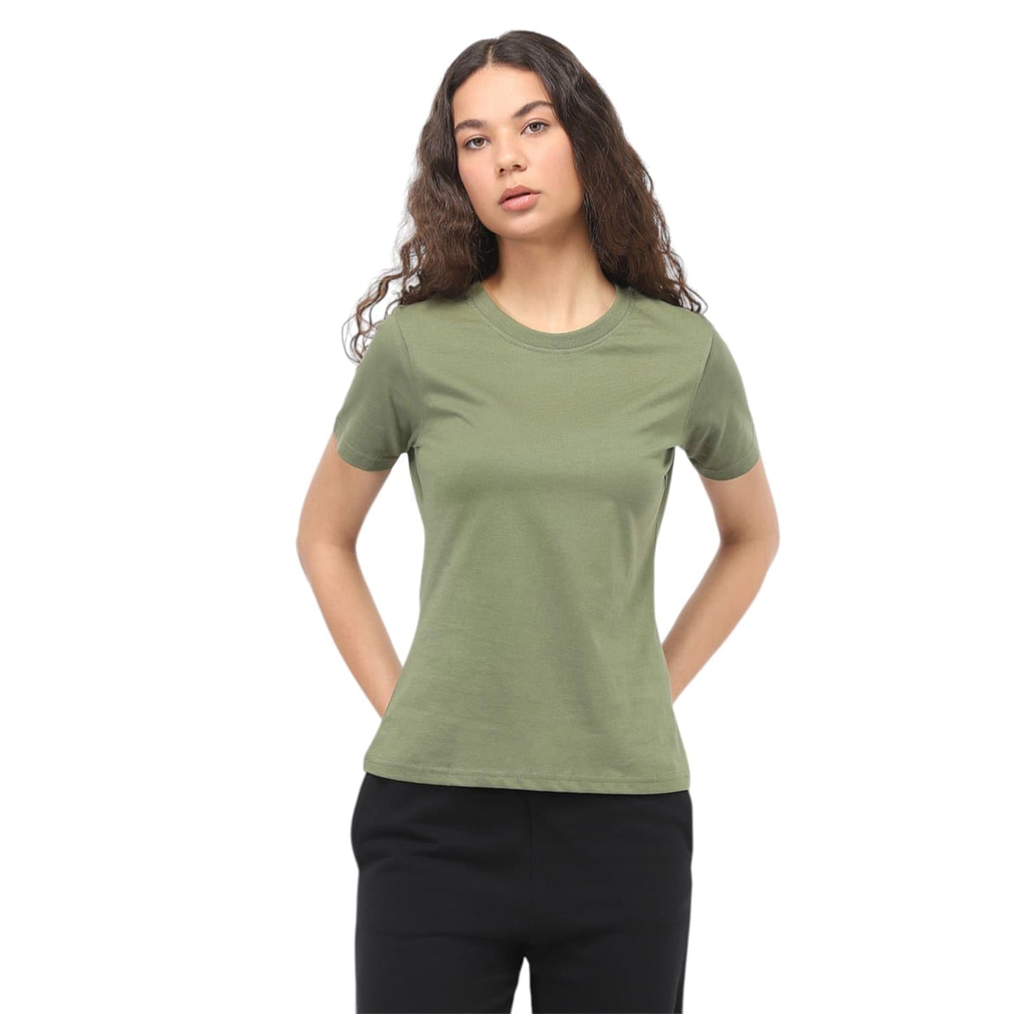 Nobero WomenS Solid Regular Fit T-Shirt (1W-Twts-R0003_Olive Green