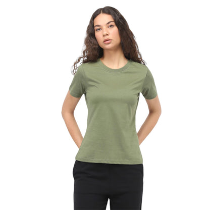 Nobero WomenS Solid Regular Fit T-Shirt (1W-Twts-R0003_Olive Green