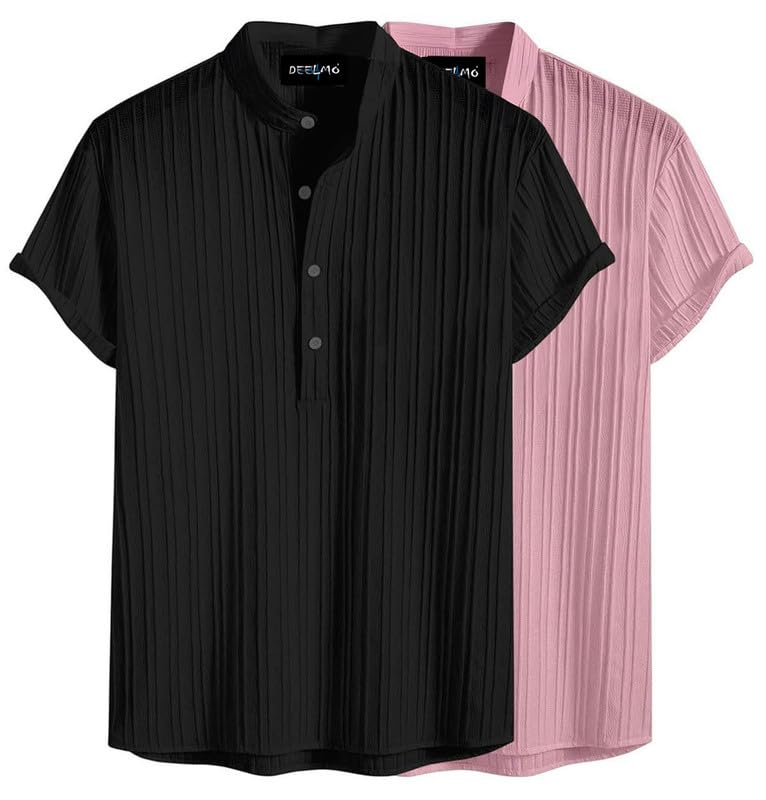 Deelmo Combo Of MenS Polyster Kurta With Mandarin Collar, Half Placket Buttons, Front Pocket | Half Sleeves | Soft & Breathable